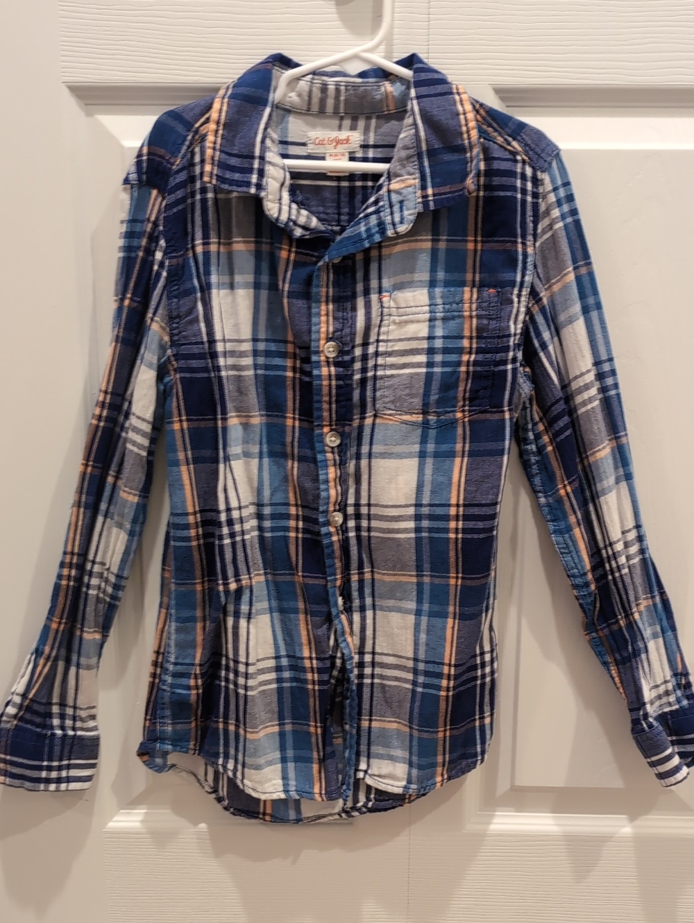 Cat & Jack Blue Plaid Button-Down Shirt with Tan Accents